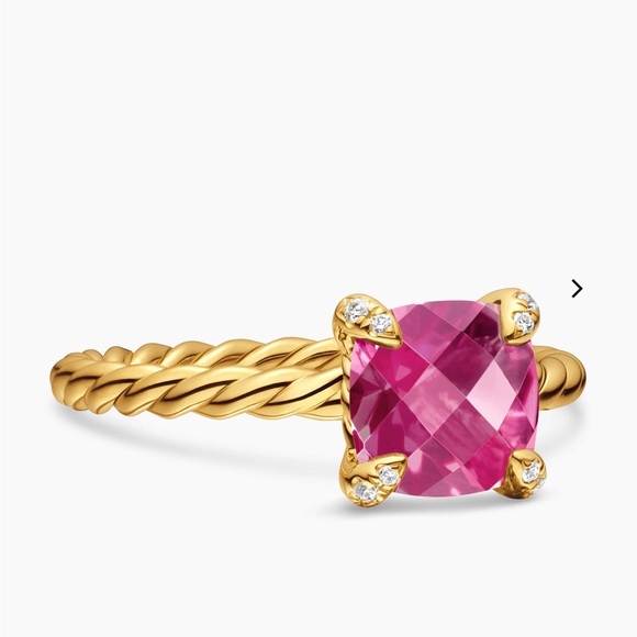 David Yurman Chatelaine Ring 18K Yellow Gold Pink Tourmaline Diamonds 7mm size 6 - Picture 3 of 8